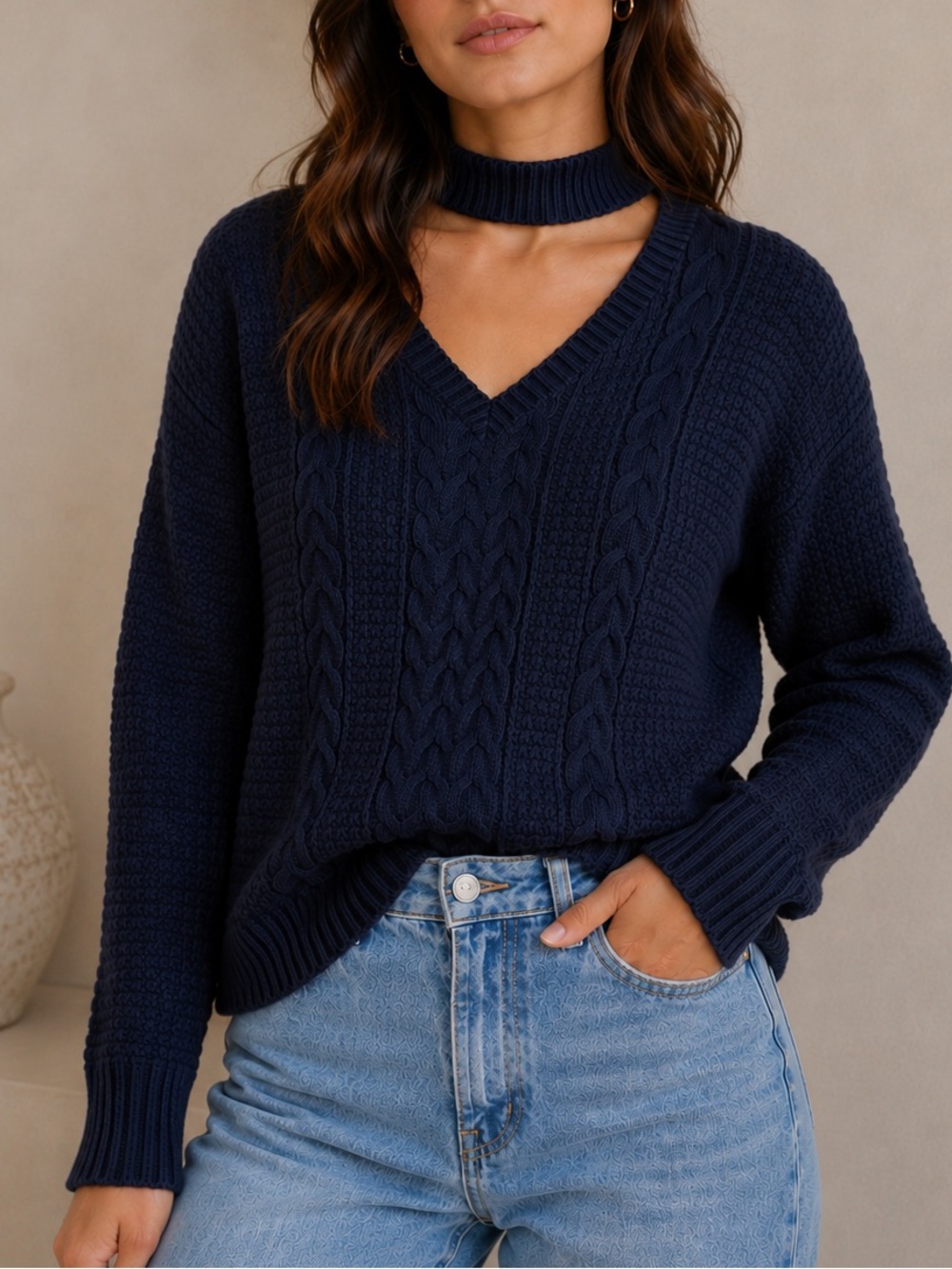 Navy V Neck Sweater